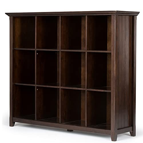 SIMPLIHOME Acadian SOLID WOOD 57 Inch Transitional 12 Cube Storage in Brunette Brown, For the Living Room, Study Room and Office