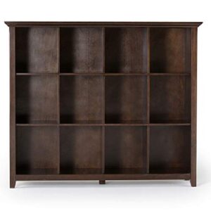 SIMPLIHOME Acadian SOLID WOOD 57 Inch Transitional 12 Cube Storage in Brunette Brown, For the Living Room, Study Room and Office