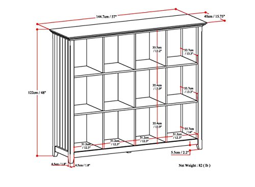 SIMPLIHOME Acadian SOLID WOOD 57 Inch Transitional 12 Cube Storage in Brunette Brown, For the Living Room, Study Room and Office