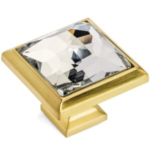 cosmas 5 pack 5883bb-c brushed brass cabinet hardware square knob with clear glass - 1-1/4" square