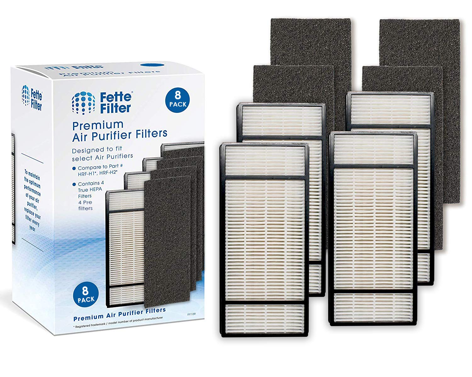 Fette Filter - Premium True Hepa H13 Filter H with Pre-Filter for Honeywell Model HPA-050 HPA-060 HPA-061 HPA-150 HPA-160 HHT-055 HHT-155 (QTY4) Part # HRF-H1 HRF-H2 HRF-B1 HRF-B2 Filter H (4+4)