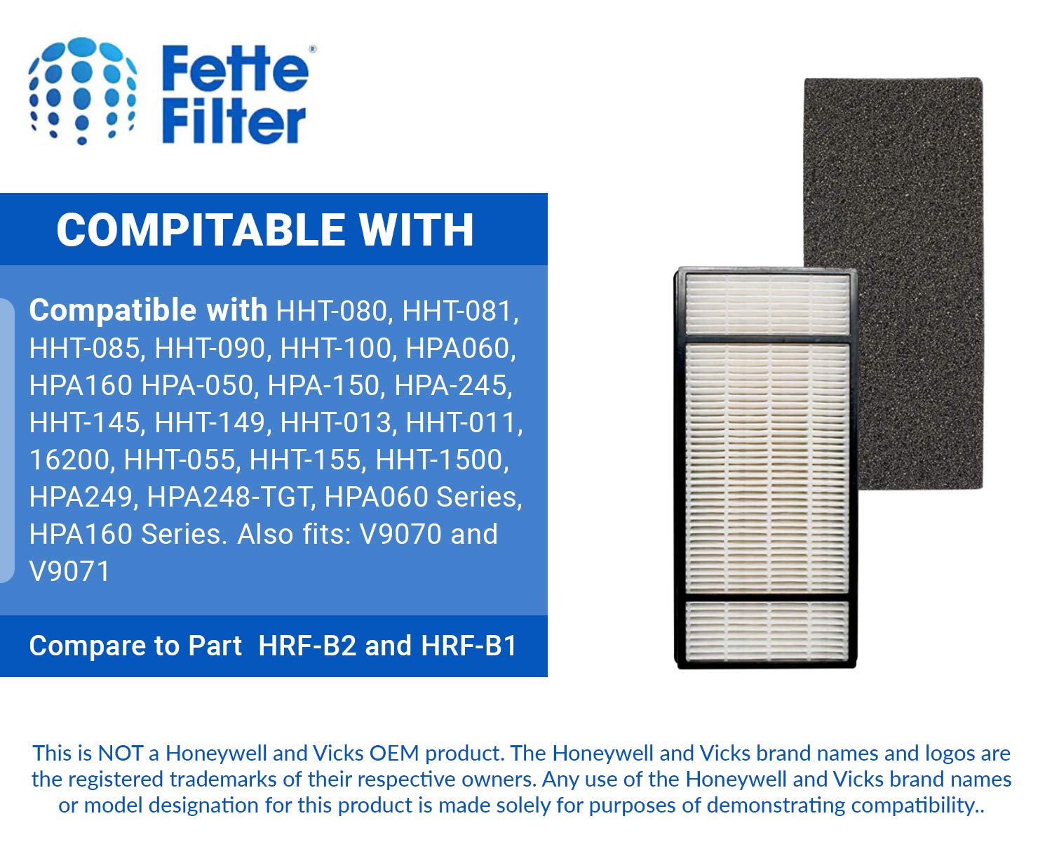 Fette Filter - Premium True Hepa H13 Filter H with Pre-Filter for Honeywell Model HPA-050 HPA-060 HPA-061 HPA-150 HPA-160 HHT-055 HHT-155 (QTY4) Part # HRF-H1 HRF-H2 HRF-B1 HRF-B2 Filter H (4+4)