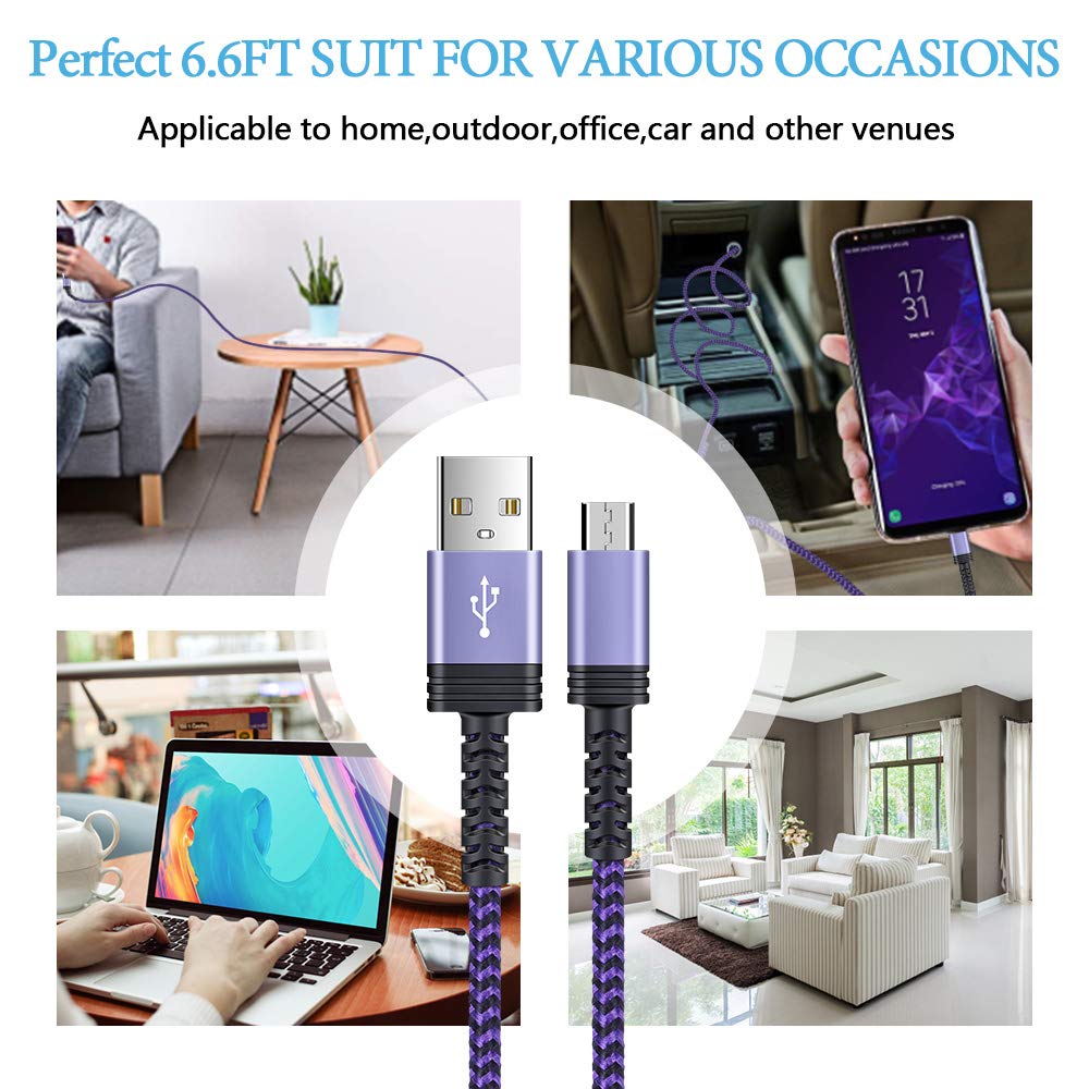 AILKIN Micro USB Charging Cable, 1 Pack 6FT Android Charger Cord Nylon Braided Fast Charging Cable Compatible Galaxy S6 S7 Edge,Kindle,Android & Windows Smartphones, PS4 and More-Purple