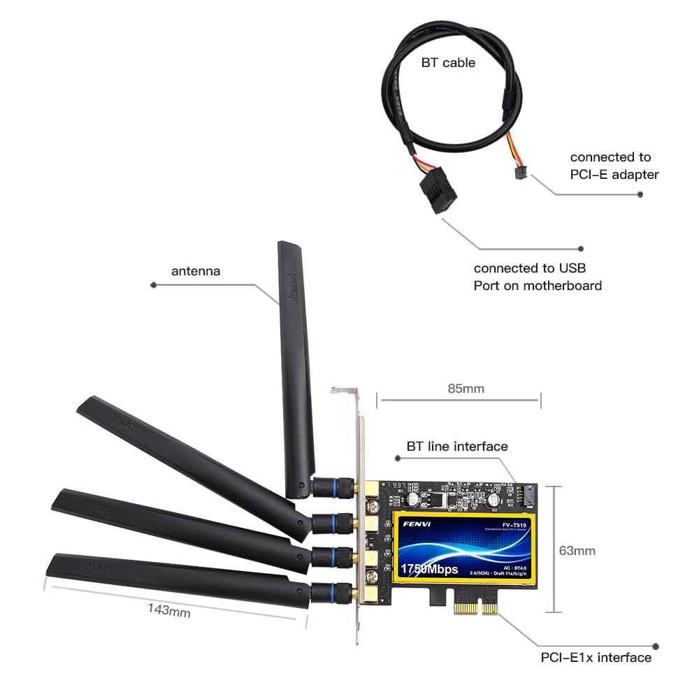 FENVi T919 WiFi Card PCI-E Network Adapter Continuity Handoff BCM94360CD WiFi Card for macOS Windows 7 8 10 11 Native Airport BT4.0 1750Mbps Dual Band 802.11ac Beamforming WLAN Cataline Mojave OS X