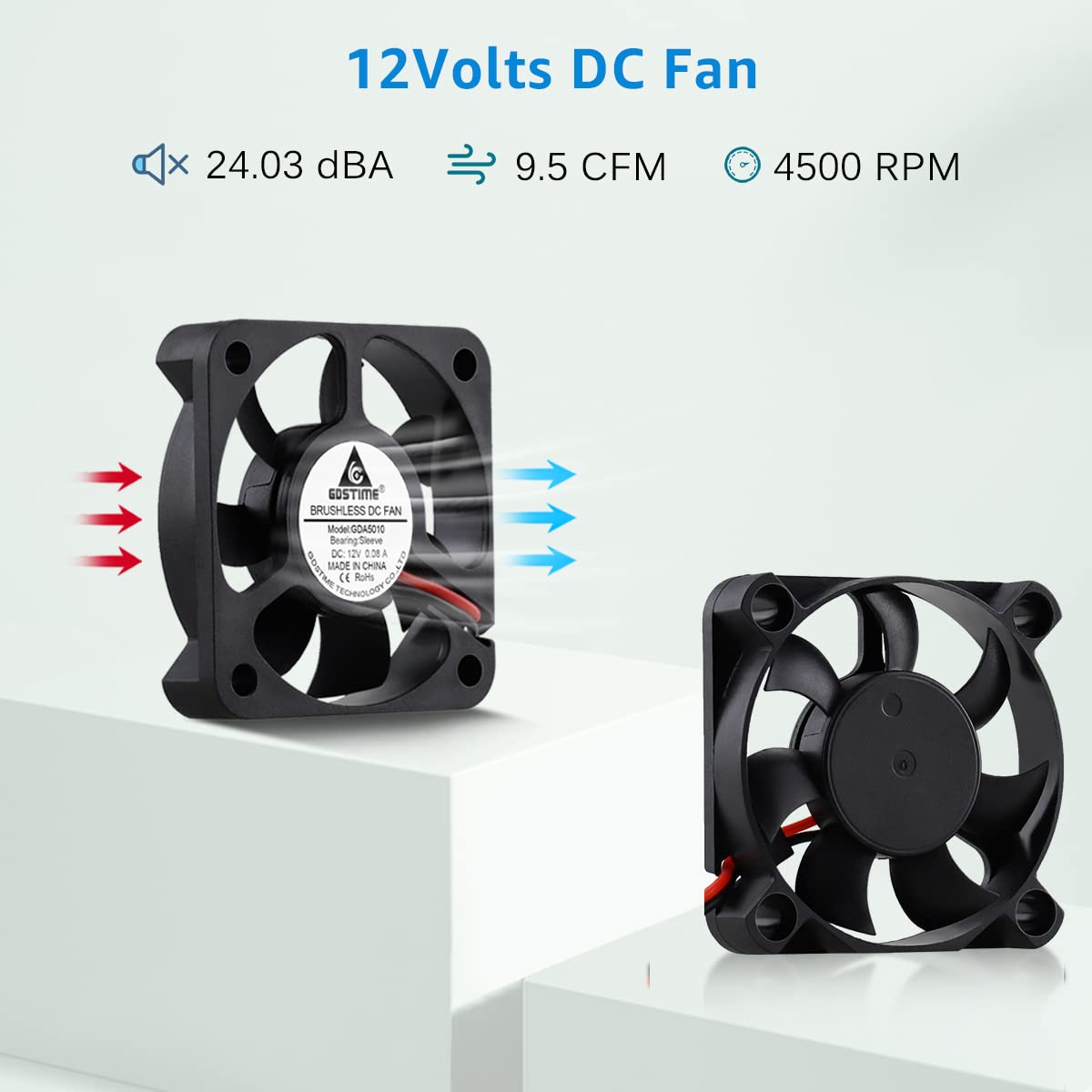 GDSTIME 50mm Fan, 50mm x 50mm x 10mm 12V DC Brushless Cooling Fan