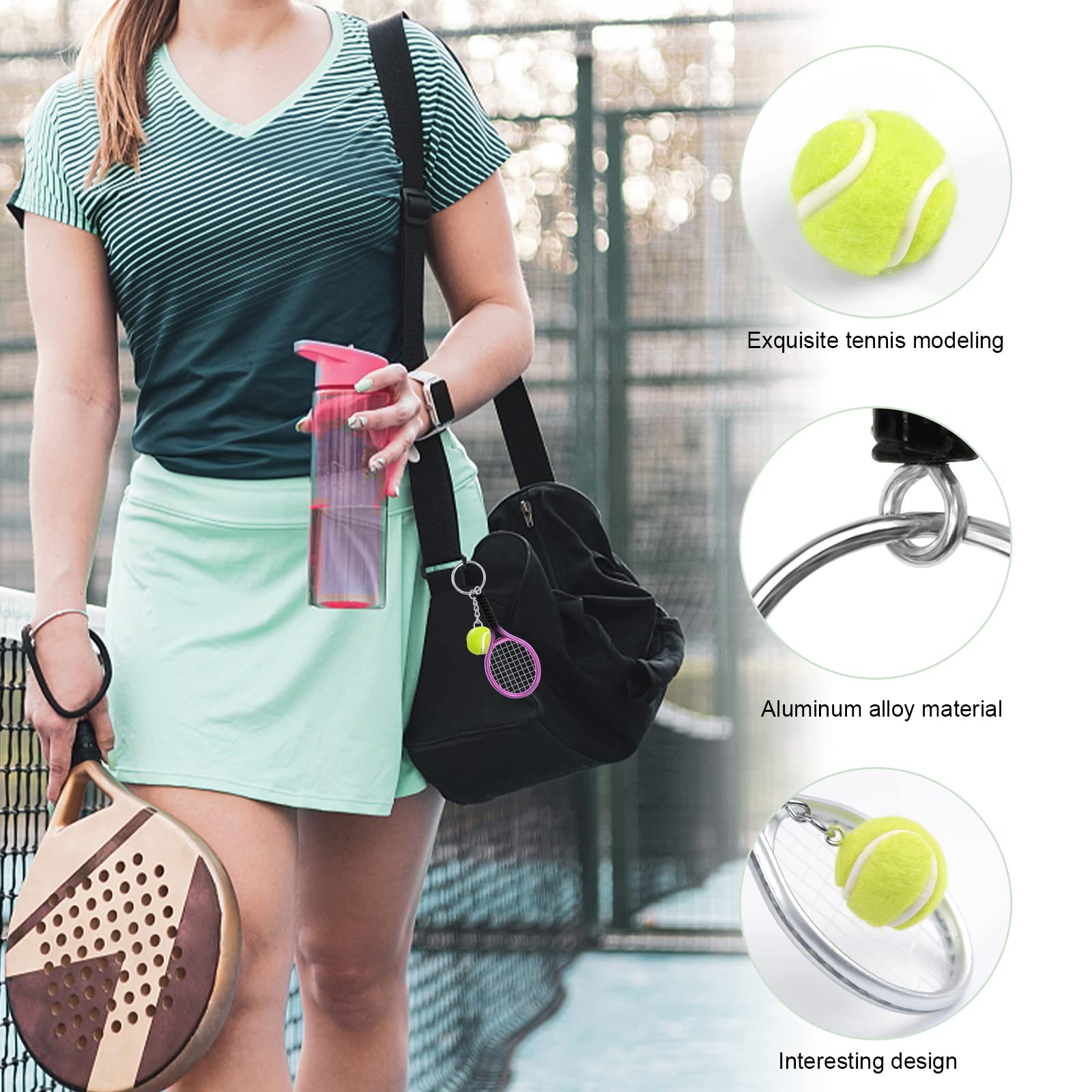 AUHOKY 18Pcs Mini Tennis Racket Keychain Key Ring, Fashionable Alloy Tennis Ball Split Ring, Sport Style Split Keychain for Sport Lovers Team - Exquisite & Lightweight(6 Colors)