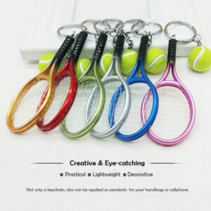 AUHOKY 18Pcs Mini Tennis Racket Keychain Key Ring, Fashionable Alloy Tennis Ball Split Ring, Sport Style Split Keychain for Sport Lovers Team - Exquisite & Lightweight(6 Colors)