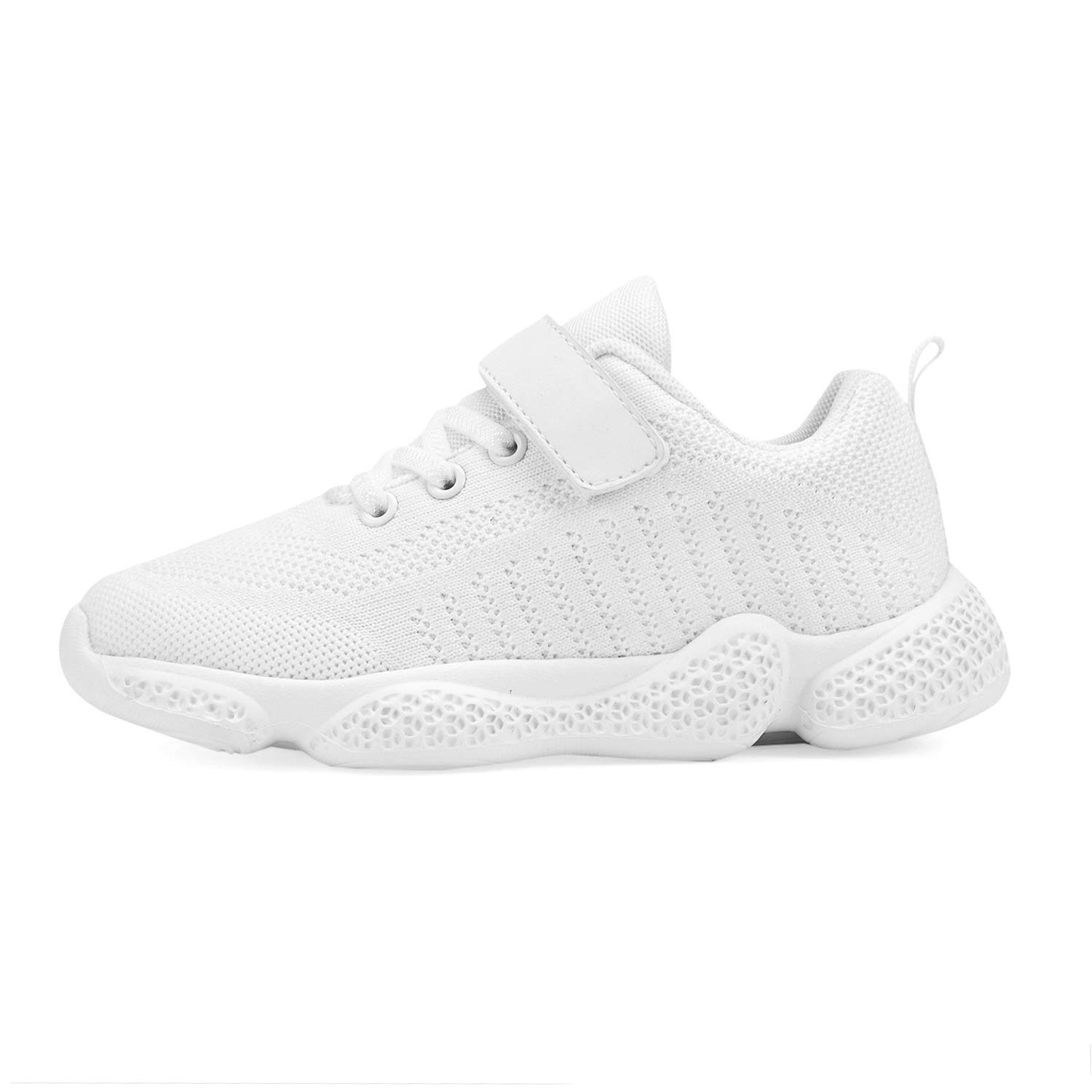 Casbeam Kids Breathable Sneakers Mesh Lightweight Easy Walk Casual Sport Strap Athletic Running Shoes for Boys Girls 050White 35