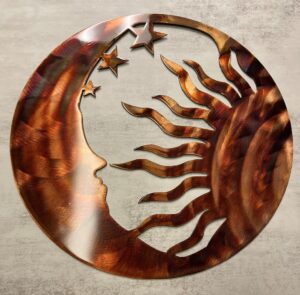 the moon, the sun and the stars metal wall art