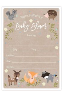 canopy street woodland animals baby shower invitation / 25 adordable animals themed fill in baby shower invites / 5" x 7" new baby forest animal invitation cards