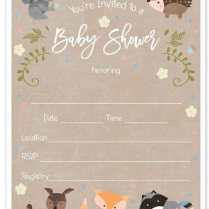 Canopy Street Woodland Animals Baby Shower Invitation / 25 Adordable Animals Themed Fill In Baby Shower Invites / 5" x 7" New Baby Forest Animal Invitation Cards