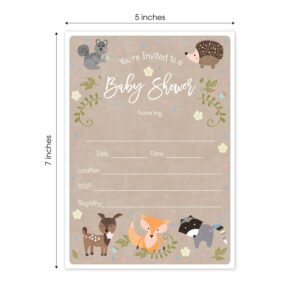 Canopy Street Woodland Animals Baby Shower Invitation / 25 Adordable Animals Themed Fill In Baby Shower Invites / 5" x 7" New Baby Forest Animal Invitation Cards