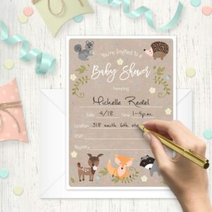 Canopy Street Woodland Animals Baby Shower Invitation / 25 Adordable Animals Themed Fill In Baby Shower Invites / 5" x 7" New Baby Forest Animal Invitation Cards