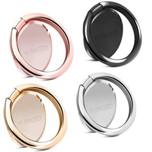 Rngeo Finger Ring Stands Set, Pack of 4 Universal Thin 360 Degree Rotation Phone Rings, Compatible with iPhone, Android & Other Smartphones (4 Packs of Rose Gold, Gold, Gray, Silver & Black)