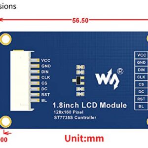 waveshare 1.8inch LCD Display Module 128x160 Pixels Embedded Controller Communicating via SPI Interface. RGB, 65K Display Color with Examples for Raspberry Pi/Jetson Nano/Arduino