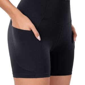 Oalka Women's Short Yoga Side Pockets High Waist Workout Running Shorts New Black M