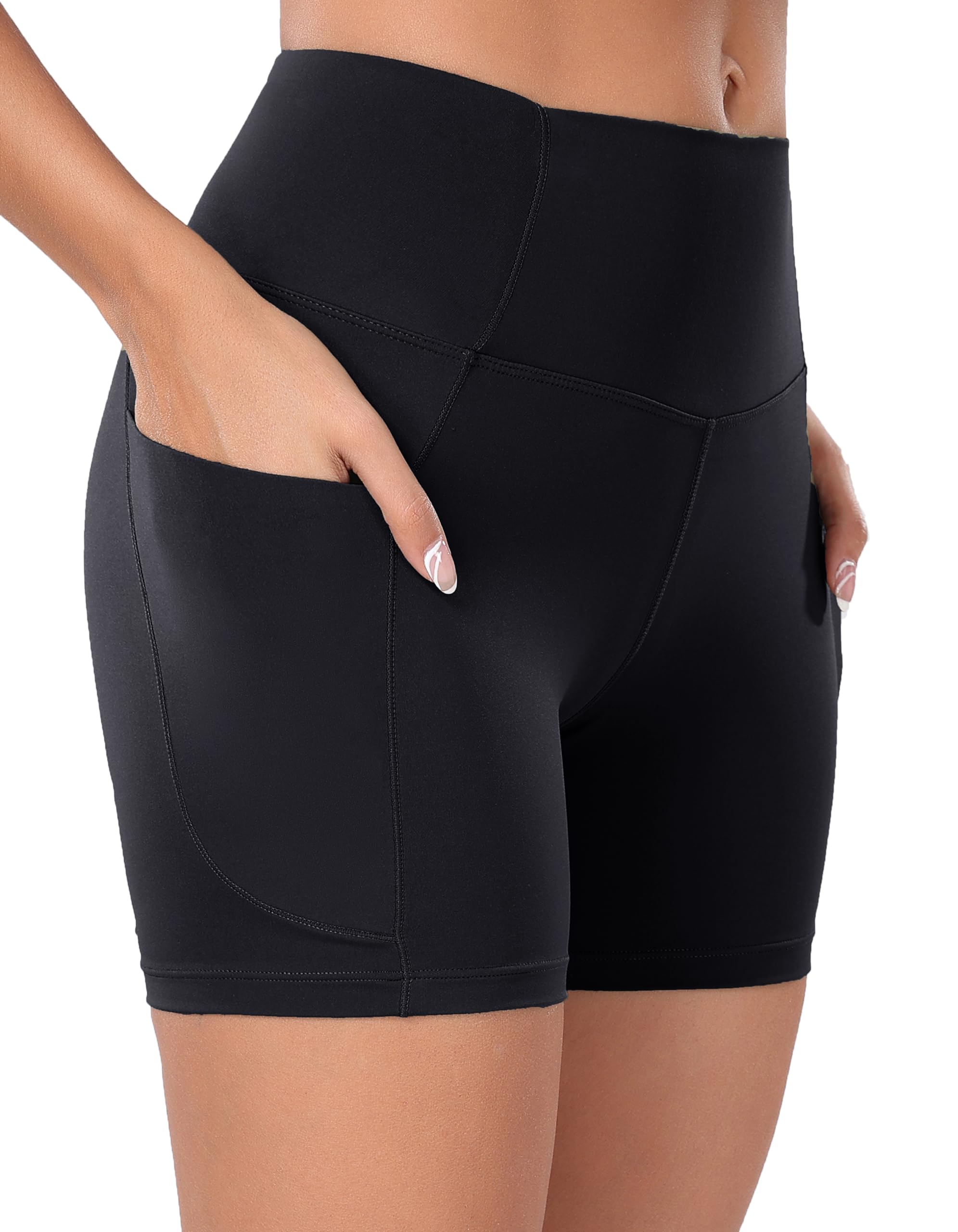 Oalka Women's Short Yoga Side Pockets High Waist Workout Running Shorts New Black M