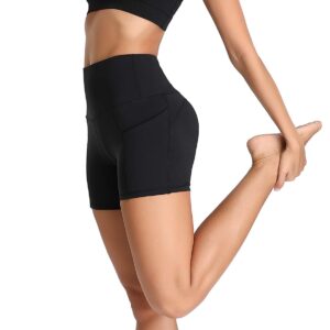 Oalka Women's Short Yoga Side Pockets High Waist Workout Running Shorts New Black M