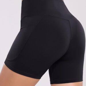 Oalka Women's Short Yoga Side Pockets High Waist Workout Running Shorts New Black M