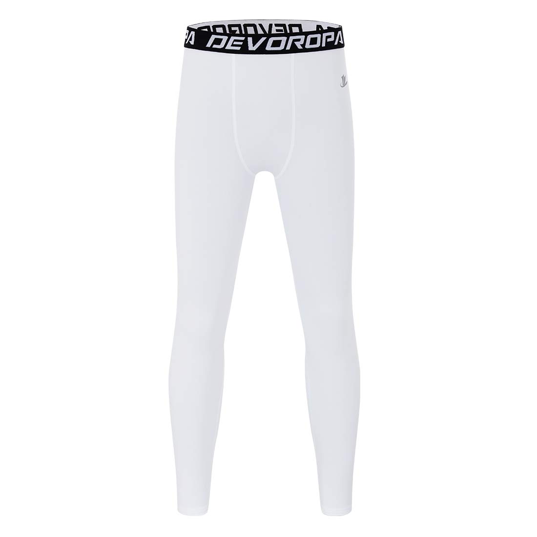 DEVOROPA Boys Leggings Quick Dry Youth Compression Pants Sports Tights Basketball Base Layer White XL