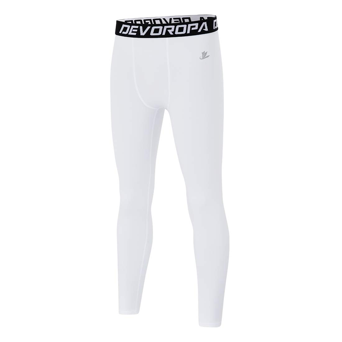 DEVOROPA Boys Leggings Quick Dry Youth Compression Pants Sports Tights Basketball Base Layer White XL