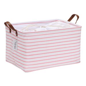 hinwo 31l large storage bins, closet organizers and storage, shelf baskets, foldable clothes storage baskets with handles, containers for clothing, blanket, towels, toys, bedding (pink stripe)