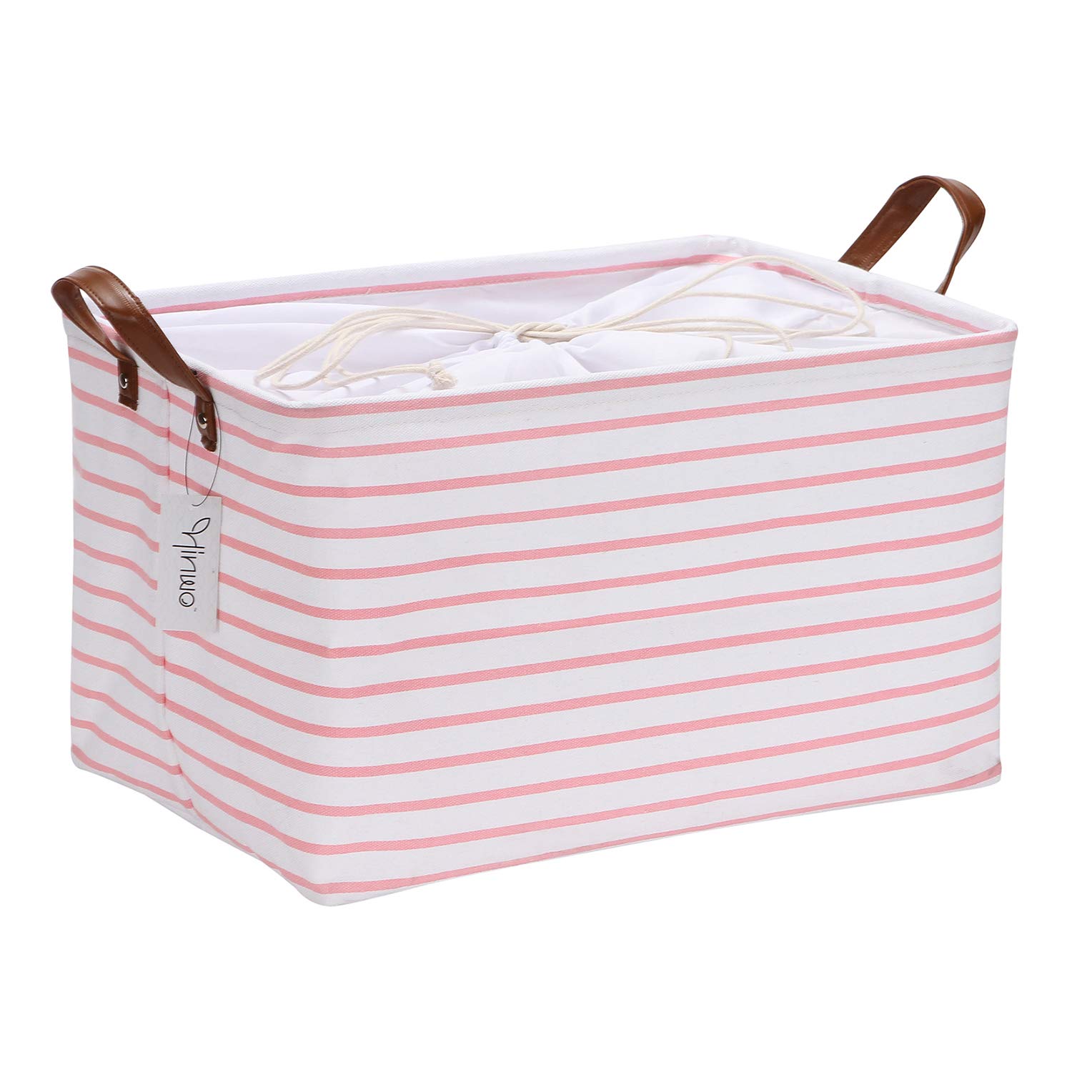 Hinwo 31L Large Storage Bins, Closet Organizers and Storage, Shelf Baskets, Foldable Clothes Storage Baskets with Handles, Containers for Clothing, Blanket, Towels, Toys, Bedding (Pink Stripe)