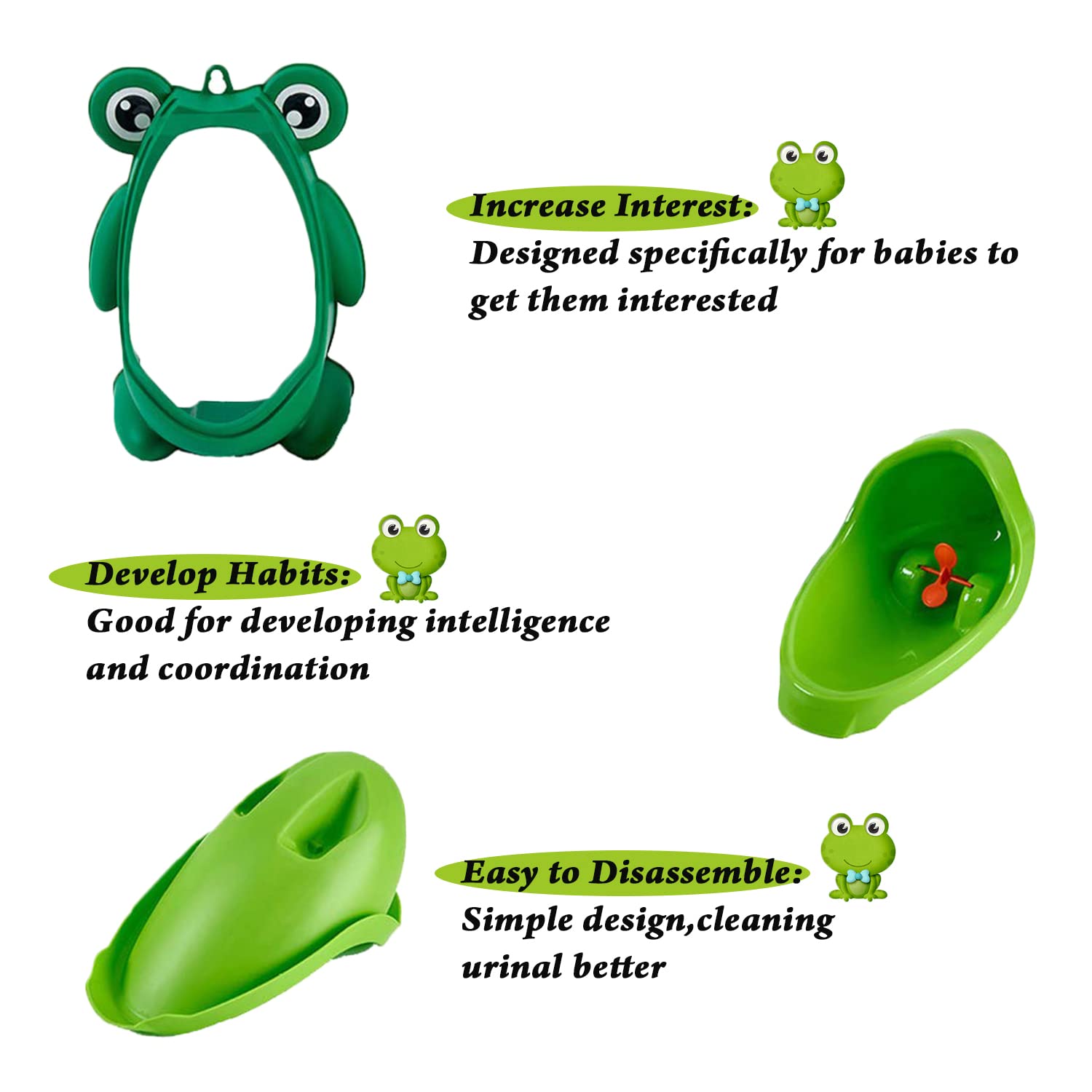 Frog Pee Training,Cute Potty Training Urinal for Boys with Funny Aiming Target,Green Urinals for Toddler Boy