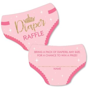 big dot of happiness little princess crown - diaper shaped raffle ticket inserts - pink and gold princess baby shower activities - diaper raffle game - set of 24