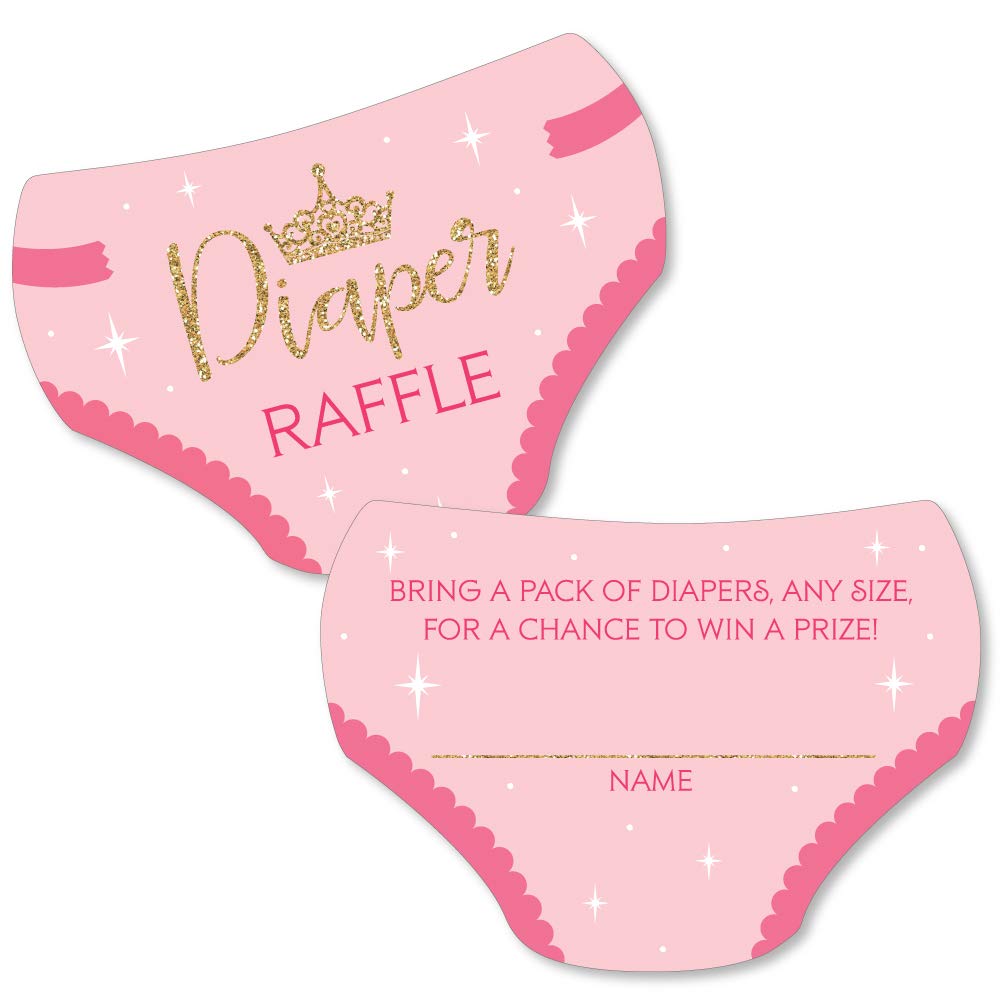 Big Dot of Happiness Little Princess Crown - Diaper Shaped Raffle Ticket Inserts - Pink and Gold Princess Baby Shower Activities - Diaper Raffle Game - Set of 24