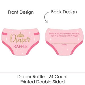 Big Dot of Happiness Little Princess Crown - Diaper Shaped Raffle Ticket Inserts - Pink and Gold Princess Baby Shower Activities - Diaper Raffle Game - Set of 24