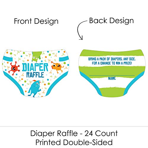 Big Dot of Happiness Monster Bash - Diaper Shaped Raffle Ticket Inserts - Little Monster Baby Shower Activities - Diaper Raffle Game - Set of 24