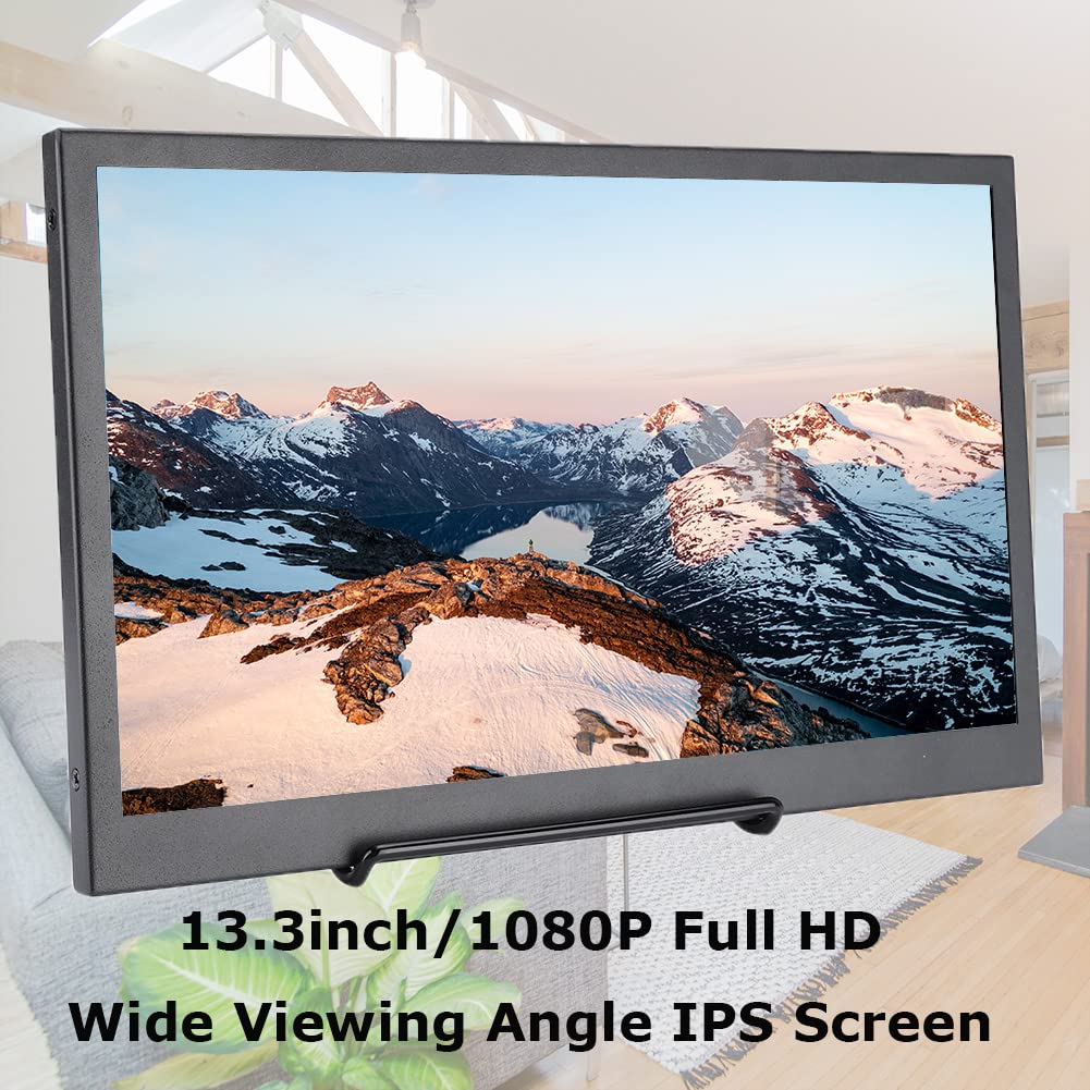 13.3in Monitor, 1920 * 1080 16:9 HDR Game Monitor, Portable Dsplay Screen, Full HD Wide Viewing Angle Screen, Dual Speakers