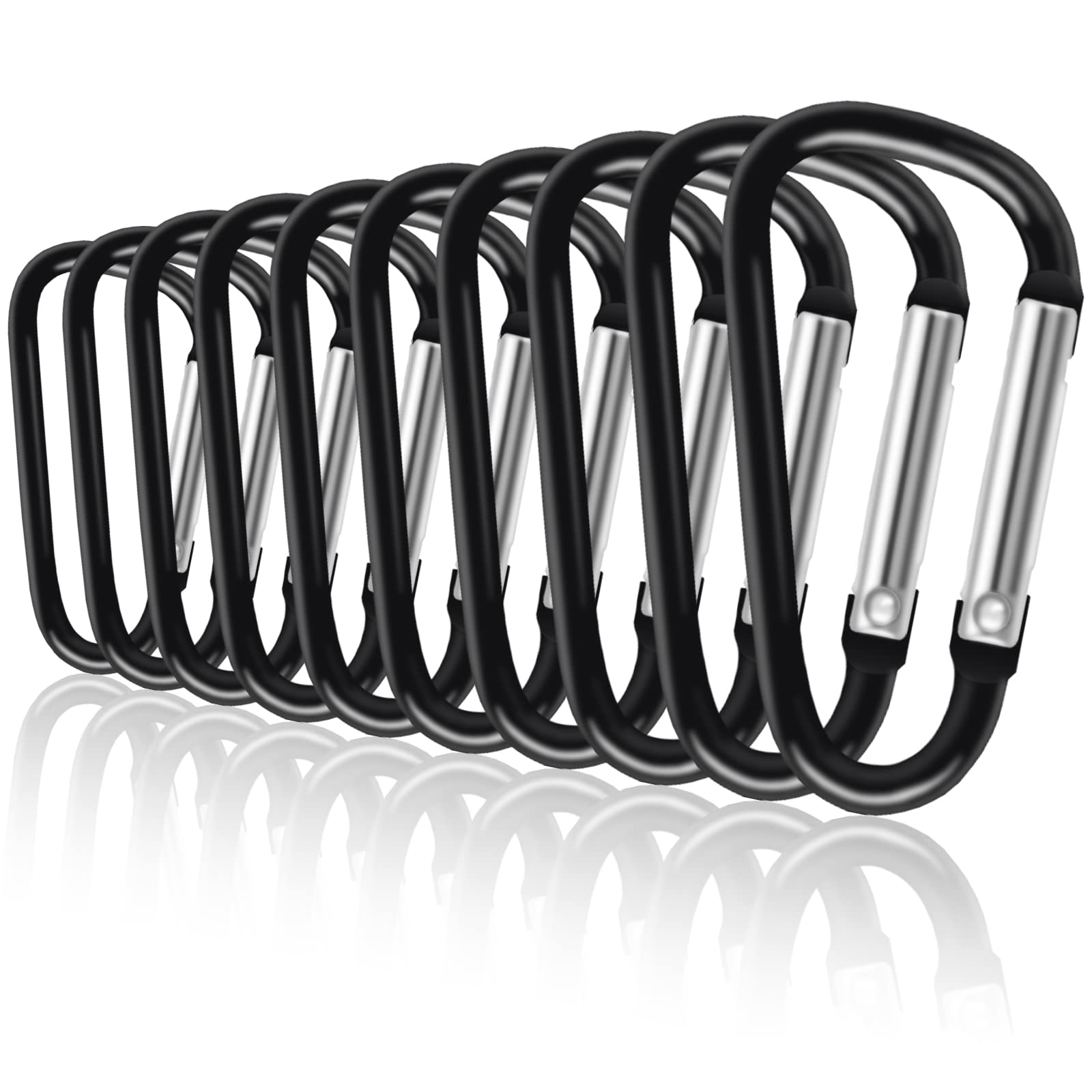 UPINS 100Pcs Carabiner Clips, Aluminum Locking Spring Hook Keychain D Shape Heavy Duty Buckle Pack Carabiners Clip Lock Snap Hooks Backpack Clip