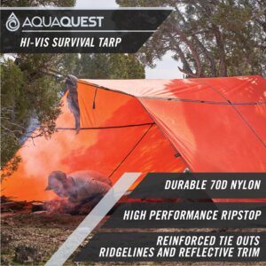 AquaQuest Survivor High Visibility Tarp - Portable Safety Shelter or Emergency Rain Fly - Disaster Preparedness Must Haves for Hiking, Backpacking & Expedition, 10 x 10 ft