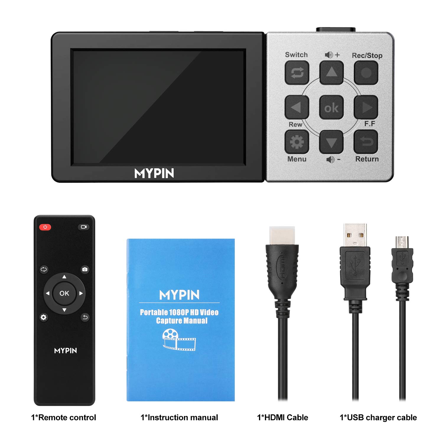 1080P@60fps Capture Card with 3.5 Inch LCD and Remote Control, HDMI Video Recorder for PS4, Xbox One,LiveTV,DVR, Support Playback/Schedule Recording/Mic in(Without PC)