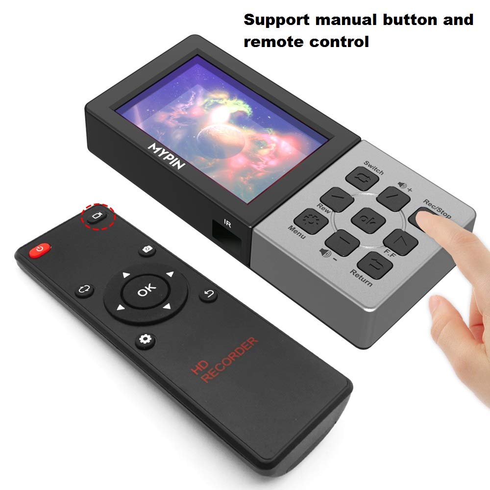 1080P@60fps Capture Card with 3.5 Inch LCD and Remote Control, HDMI Video Recorder for PS4, Xbox One,LiveTV,DVR, Support Playback/Schedule Recording/Mic in(Without PC)