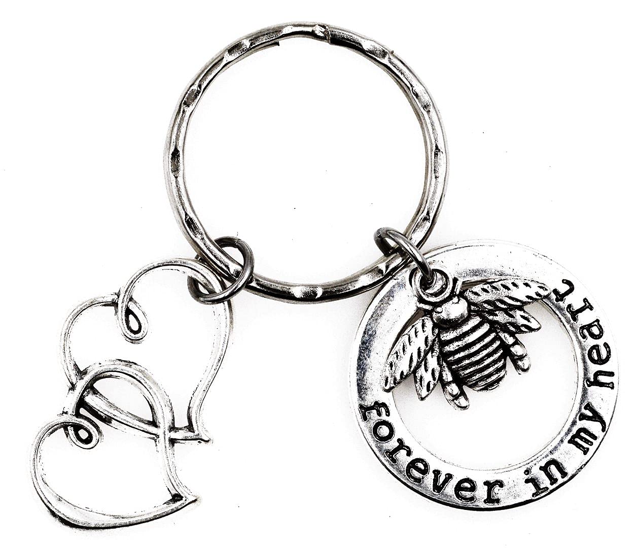 Forever in My Heart Double Hearts Keepsake Condolence in Memory of Gift Memorial Sympathy Loss of Loved One Keepsake Sadness Grief Mourn Mourning Hornet Sting Wasp Bumblebee Bee Keychain 3W