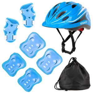 adjustable protective helmet kids protective gear knee elbow pads wrist guard outdoor sports safety bike scooters skateboards (blue)