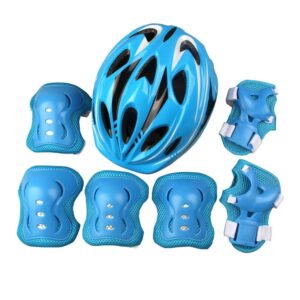 Adjustable Protective Helmet Kids Protective Gear Knee Elbow Pads Wrist Guard Outdoor Sports Safety Bike Scooters Skateboards (Blue)