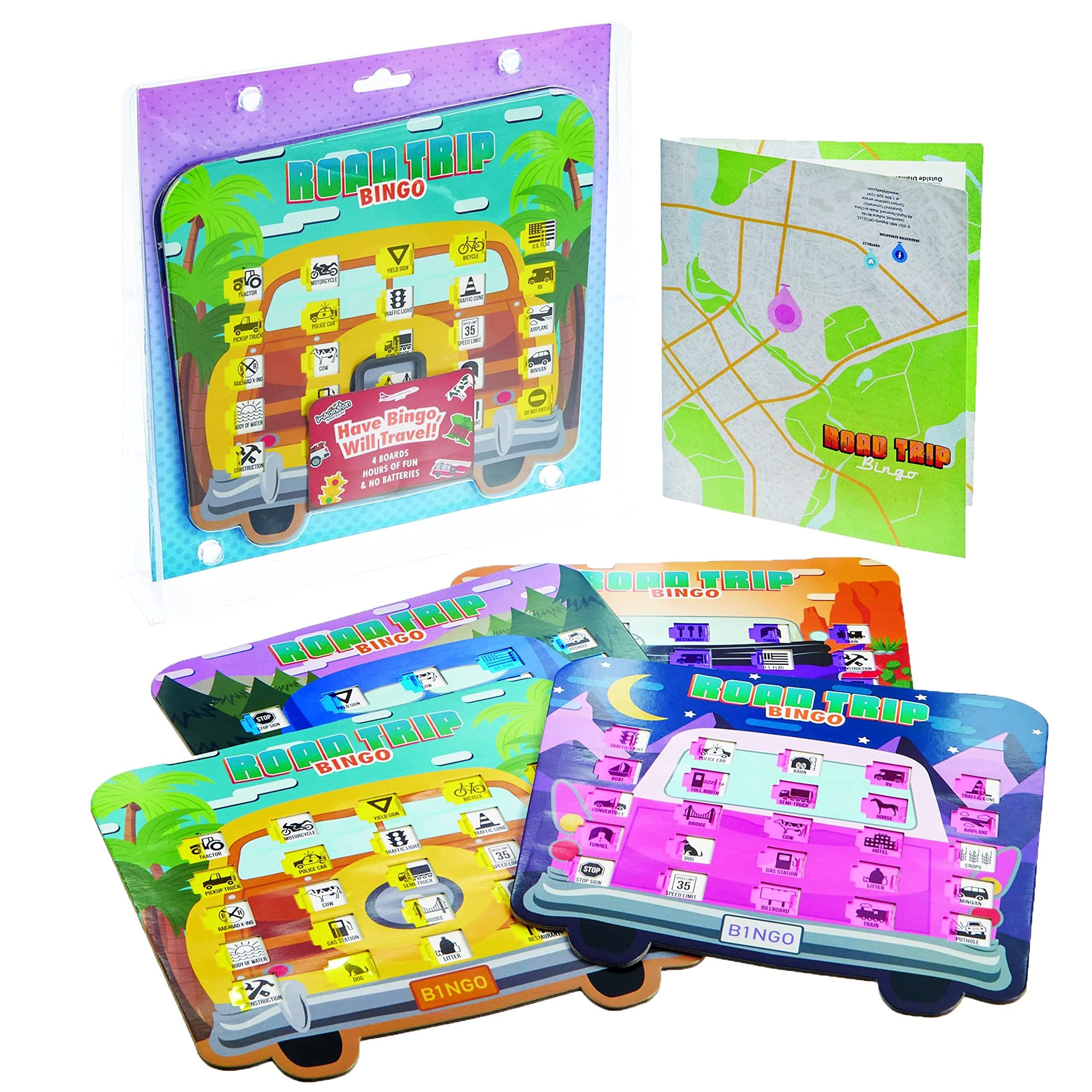 Imagination Generation Road Trip Bingo - Road Trip Travelling Bingo Game for Families on Road Trips and Vacations - 4 Compact Bingo Boards for Easy Travel