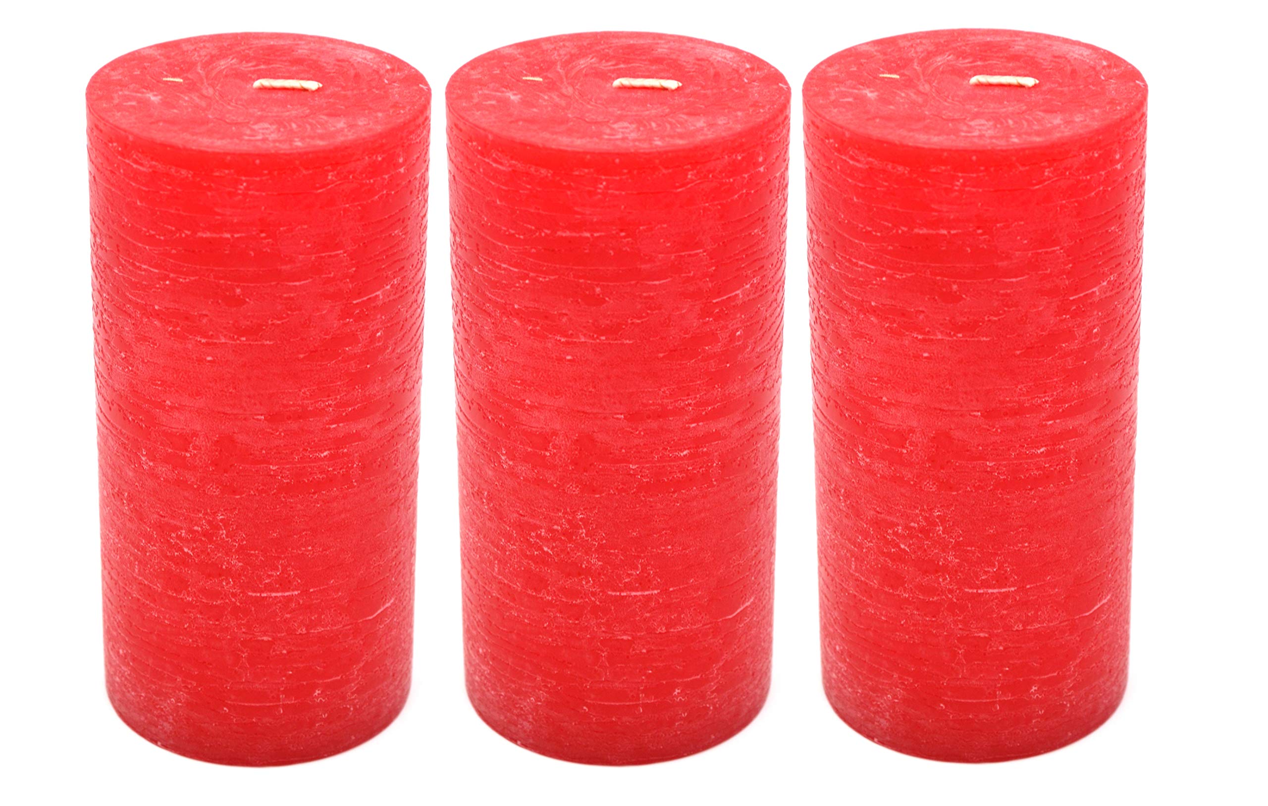 Set of 3 Red Unscented 6 Inch Tall Pillar Candles | Home Décor Accent for Centerpieces, Lanterns or Fireplace Mantles | Decorate Your Wedding, Bridal Shower or Home | 3W x 6H Inches