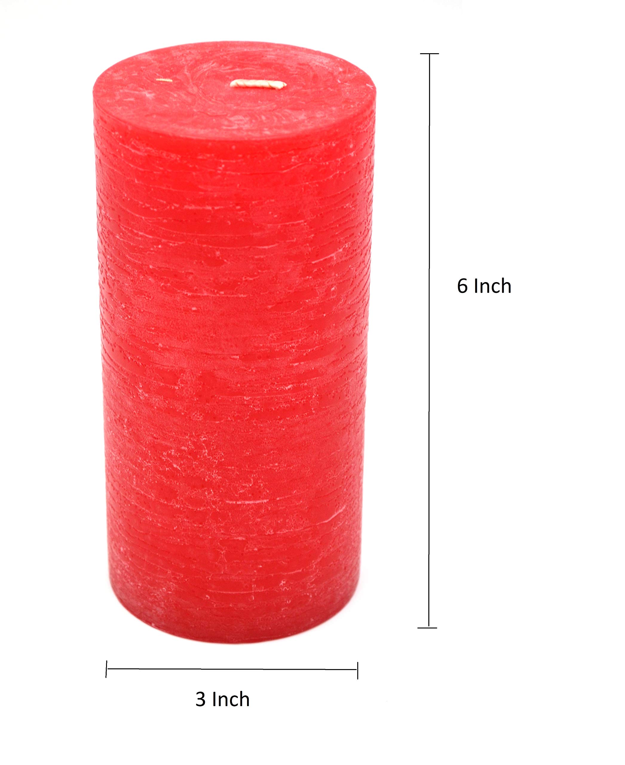 Set of 3 Red Unscented 6 Inch Tall Pillar Candles | Home Décor Accent for Centerpieces, Lanterns or Fireplace Mantles | Decorate Your Wedding, Bridal Shower or Home | 3W x 6H Inches