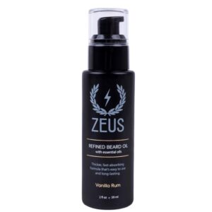 zeus refined beard oil, long lasting, thick & fast absorbing oil, leave in beard conditioner – made in usa (vanilla rum) 2 oz.