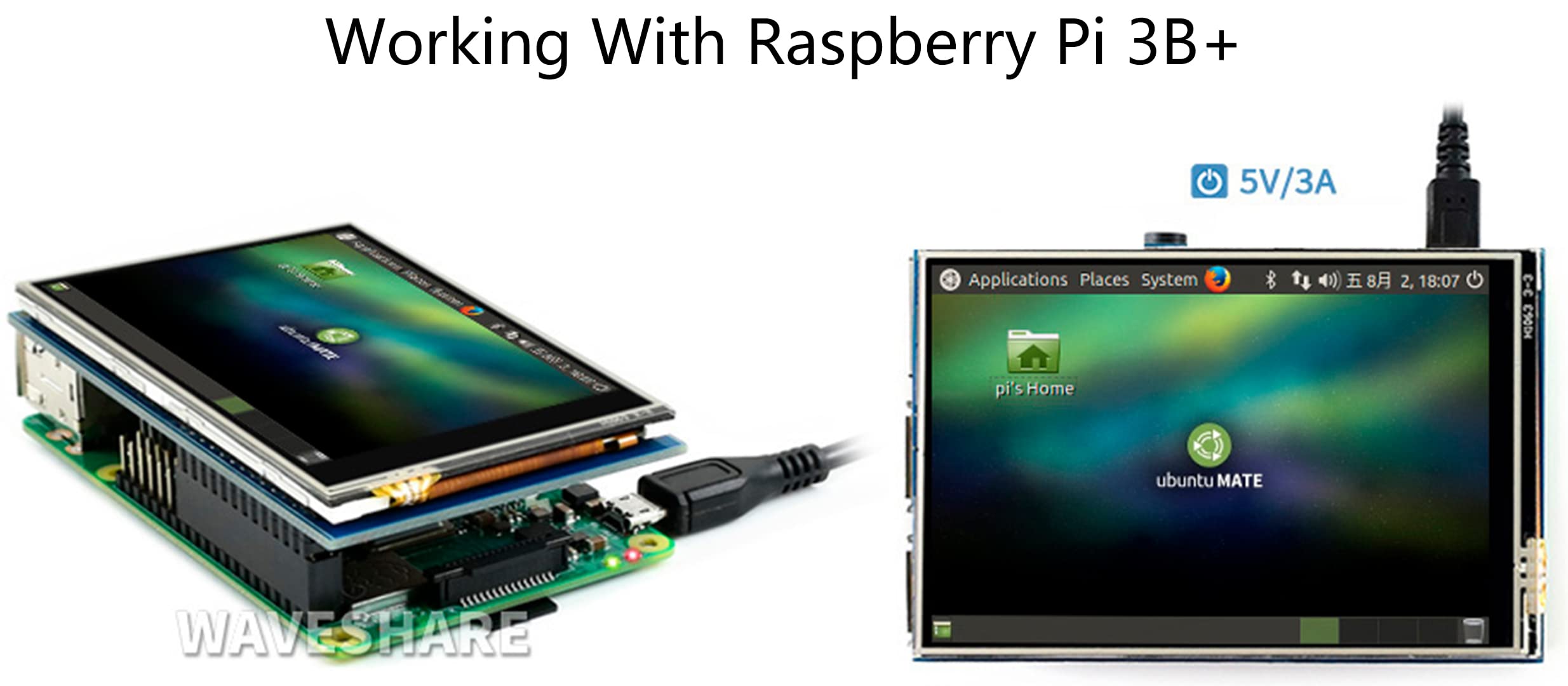 waveshare 3.5 inch Resistive Touch Screen IPS LCD 480x320 Hardware Resolution XPT2046 Controller for Any Revision of Raspberry Pi (4B/3B+/3B/2B/A+/B+)