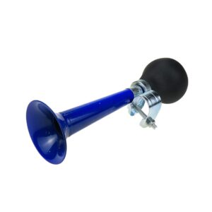 autut bike metal air horn, bugle horn retro clown horn with squeeze bulb for bicycle golf cart, blue