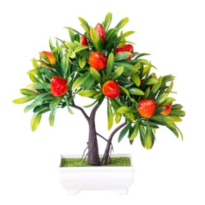 shineweb artificial fruit strawberry tree bonsai for home office garden desk decor strawberry