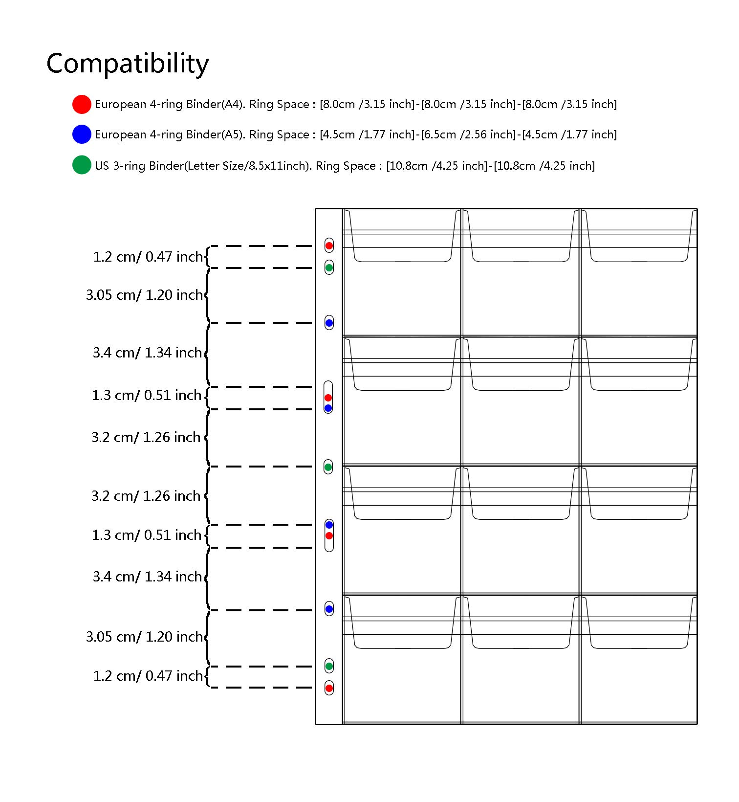 Coin Pocket Pages - 12 Pockets Standard 9-Hole Coin Pocket Inserts Collecting Sleeves for Coins 10 Sheets CS03112