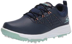 skechers womens pro 2 spiked waterproof golf shoe, navy/turquoise, 10 us