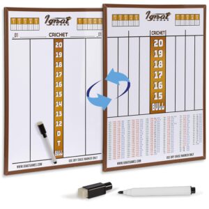 IgnatGames Dry Erase Darts Scoreboard - Double Sided Dart Scoreboard with 2 Magnetic Dry Erase Pens - Professional Dart Board Scoreboard for X01, Cricket and 10+ Darts Games